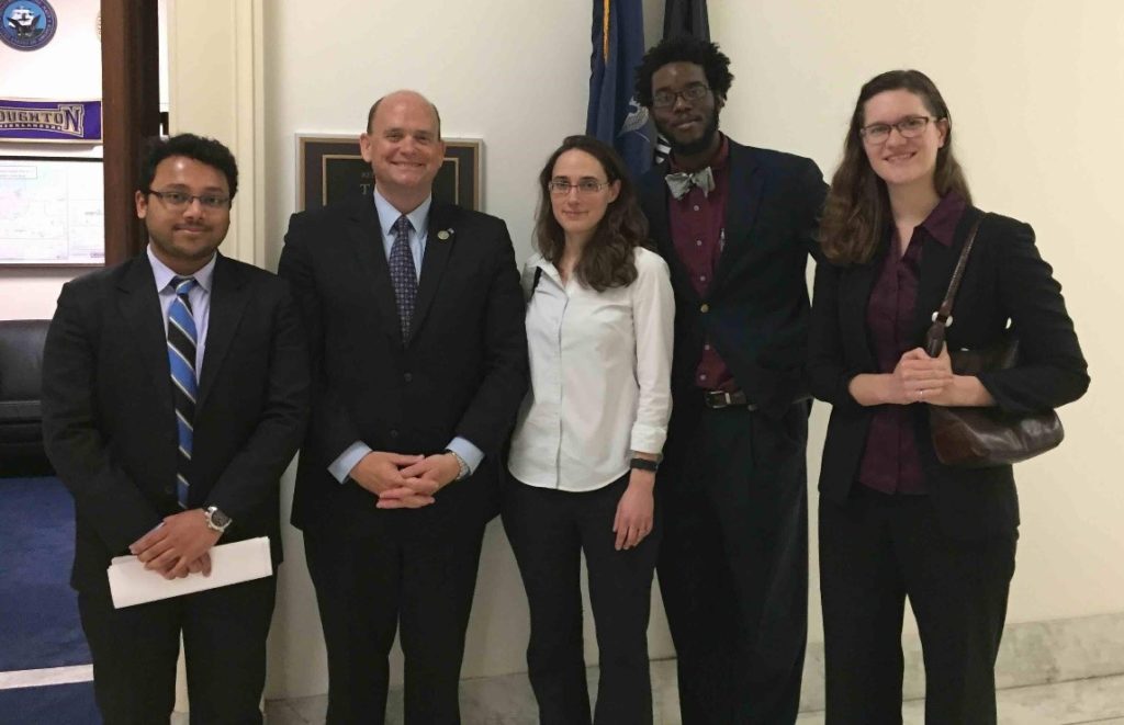 Volunteers with U.S. House Rep. Tom Reed (R-NY). Pictured, left to right, are Himanshu Goyal, Tom Reed, Perrine Pepiot, John Palmore, and Laura Backer.